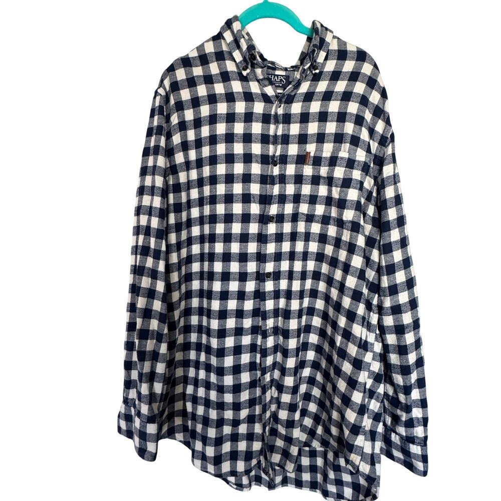 Chaps Men’s Blue White Buffalo Plaid Button Down Shirt Cotton Flannel Size XL